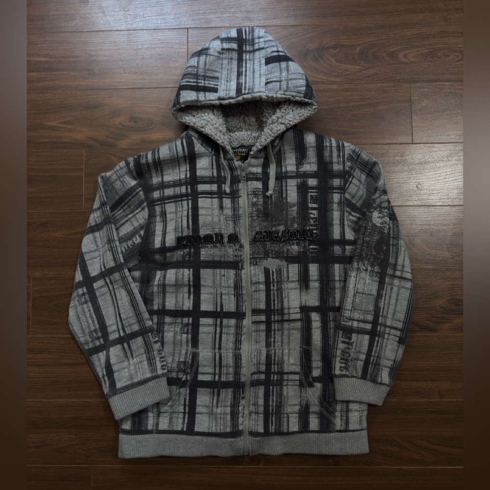 Point Zero Black and Gray Plaid Zip-Up Sweater
